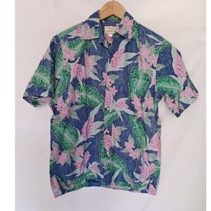 Cooke Street Liberty London House Blue Pink Floral Hawaiian Shirt Cotton M